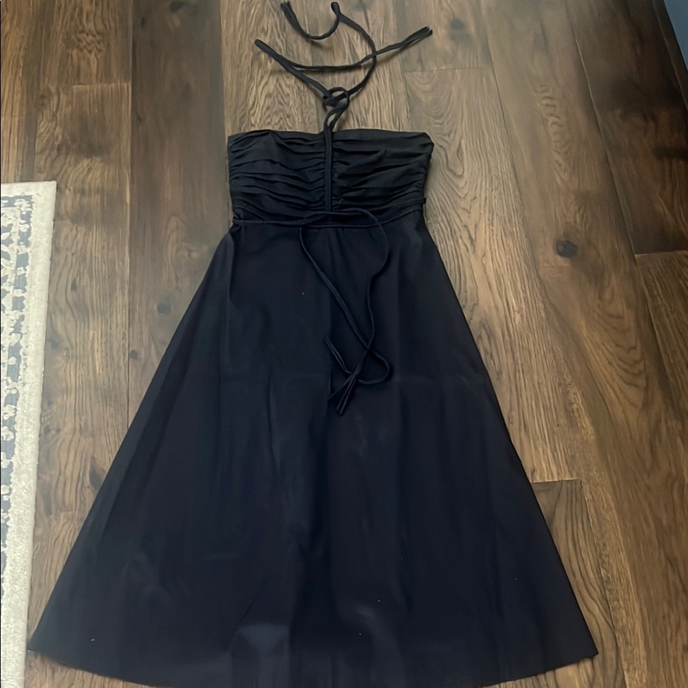 Veronica Beard Tucker Navy Ruched Halter Dress